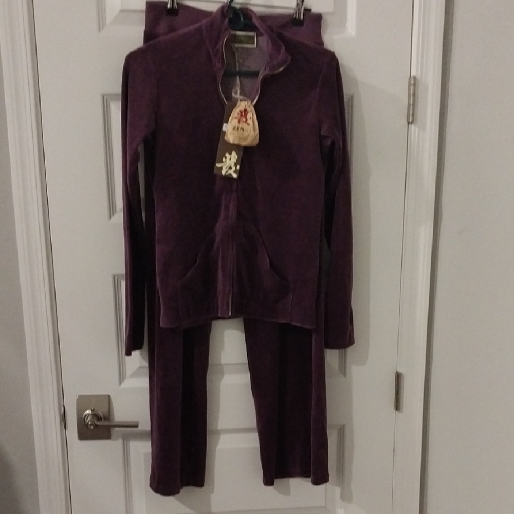 Zensei Purple Velour Embroidered Track Suit NWT sz S